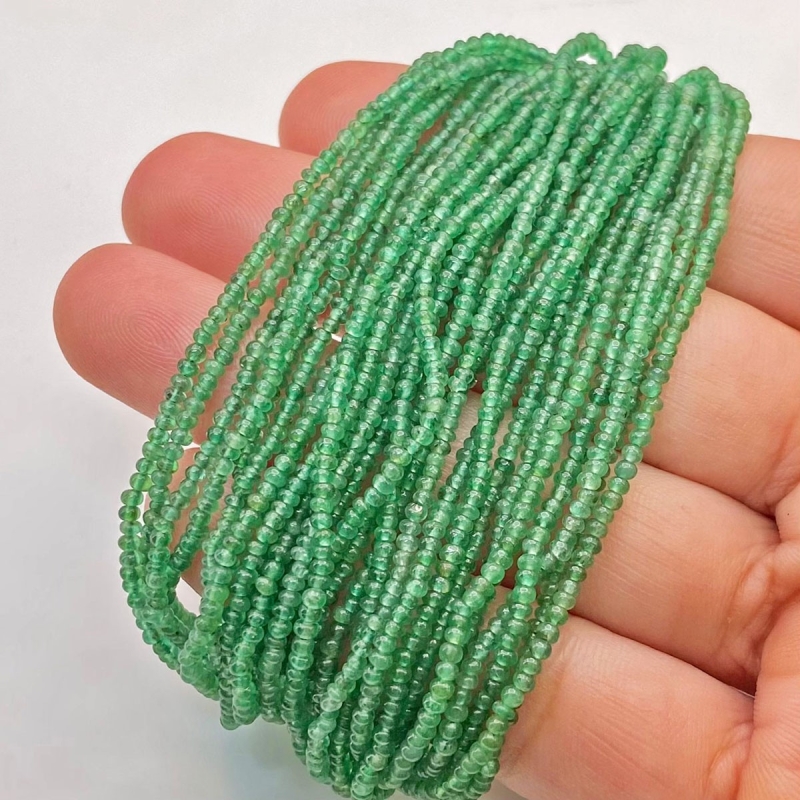 Emerald 2mm Smooth Rondelle Shape AA Grade Gemstone Beads Lot - Total 44 Strands of 4 Inch.