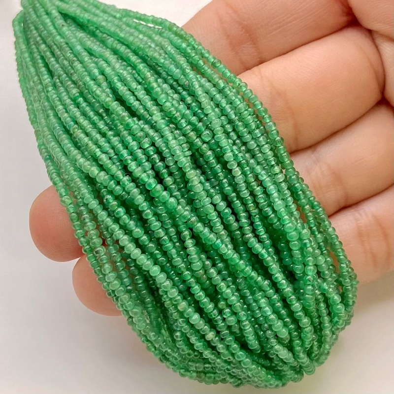 Emerald 2mm Smooth Rondelle Shape AA Grade Gemstone Beads Lot - Total 44 Strands of 4 Inch.