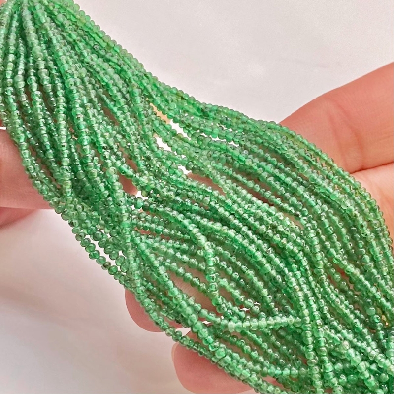 Emerald 2mm Smooth Rondelle Shape AA Grade Gemstone Beads Lot - Total 29 Strands of 4 Inch.