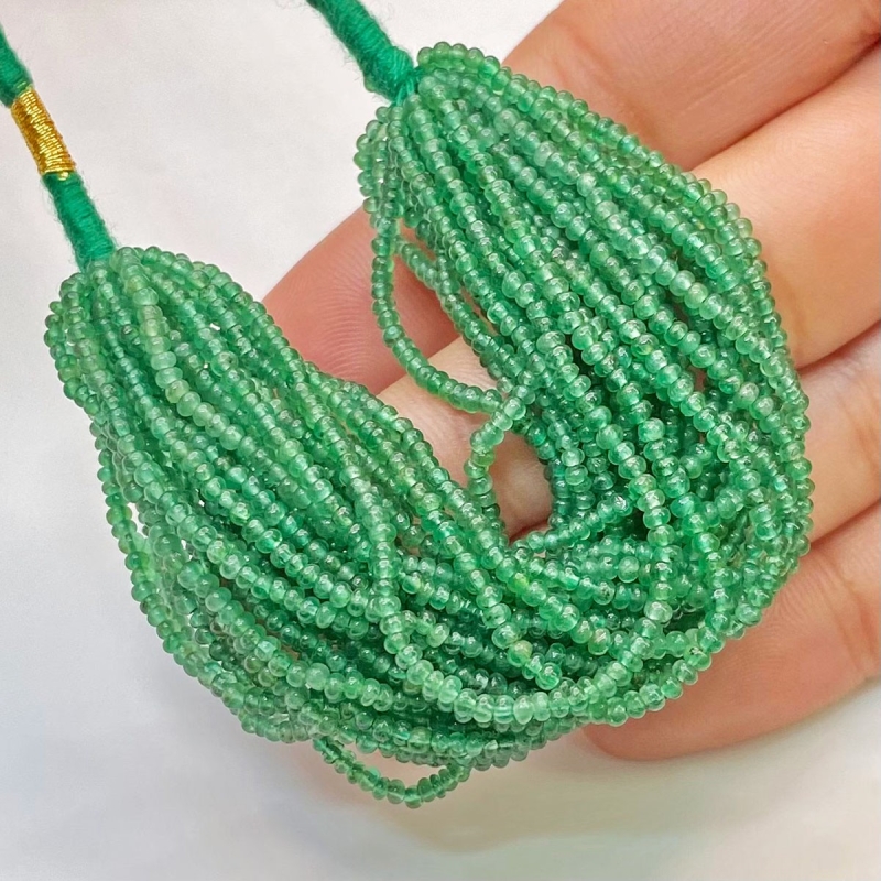 Emerald 2mm Smooth Rondelle Shape A Grade Gemstone Beads Lot - Total 27 Strands of 4 Inch.