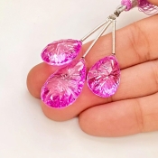  55.70 Cts. Lab Pink Sapphire 17-23mm Briolette Pear Shape AAA Grade Matched Gemstone Beads Set - Total 3 Pcs.