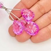  55.70 Cts. Lab Pink Sapphire 17-23mm Briolette Pear Shape AAA Grade Matched Gemstone Beads Set - Total 3 Pcs.