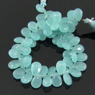 Aqua Chalcedony 10-12mm Briolette Pear Shape AA Grade 8 Inch Long Gemstone Beads Strand