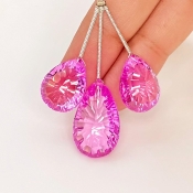 55.70 Cts. Lab Pink Sapphire 17-23mm Briolette Pear Shape AAA Grade Matched Gemstone Beads Set - Total 3 Pcs.