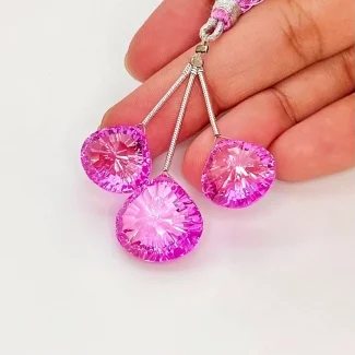  53.80 Carat Lab Pink Sapphire 14-17mm  Heart Shape AAA Grade Matched Gemstone Beads Set - Total 3 Pcs.