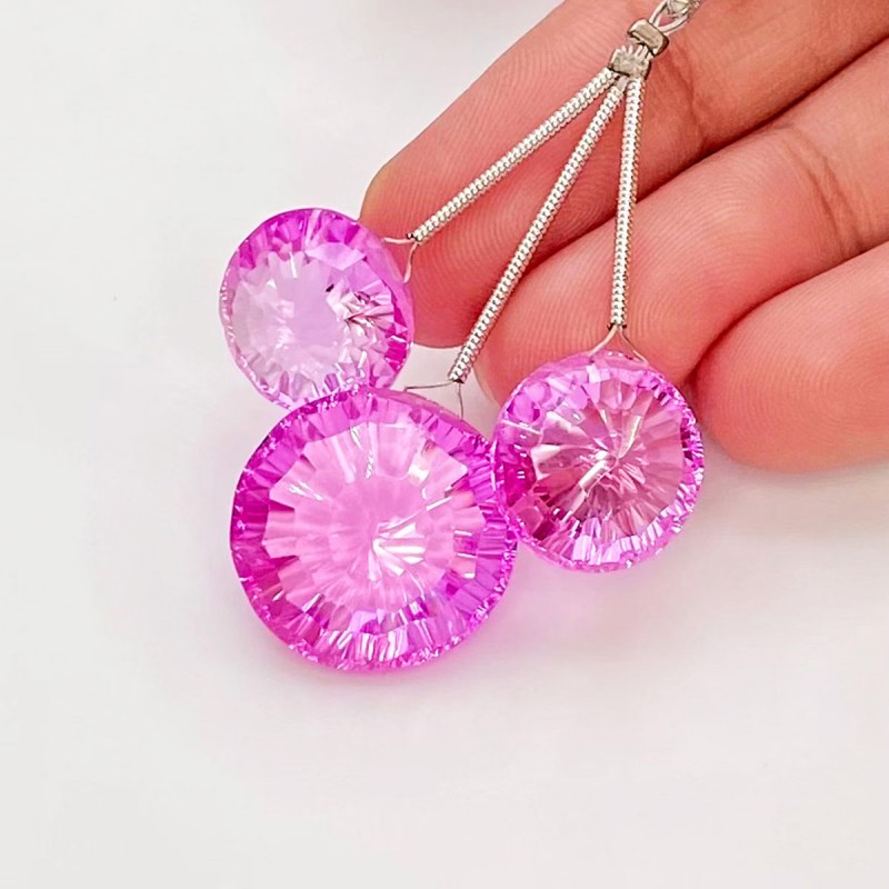  54.35 Carat Lab Pink Sapphire 13-17.5mm  Round Shape AAA Grade Matched Gemstone Beads Set - Total 3 Pcs.