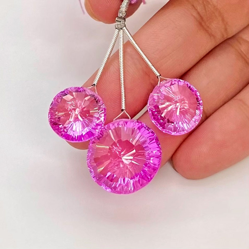  54.35 Carat Lab Pink Sapphire 13-17.5mm  Round Shape AAA Grade Matched Gemstone Beads Set - Total 3 Pcs.