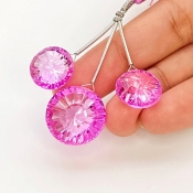  54.35 Carat Lab Pink Sapphire 13-17.5mm  Round Shape AAA Grade Matched Gemstone Beads Set - Total 3 Pcs.