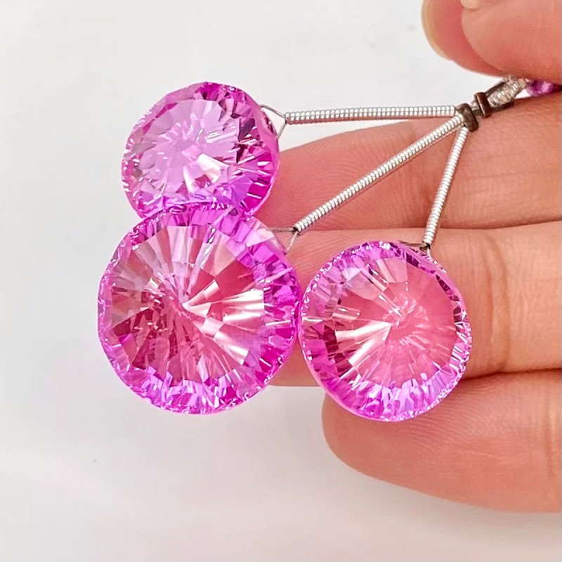  64.90 Carat Lab Pink Sapphire 14.5-18mm  Round Shape AAA Grade Matched Gemstone Beads Set - Total 3 Pcs.