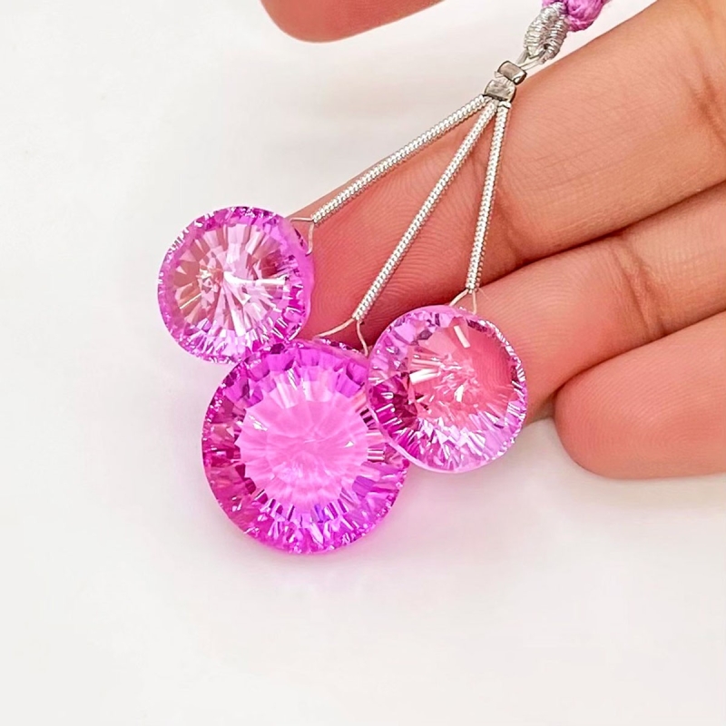  59.35 Carat Lab Pink Sapphire 13.5-17.5mm  Round Shape AAA Grade Matched Gemstone Beads Set - Total 3 Pcs.