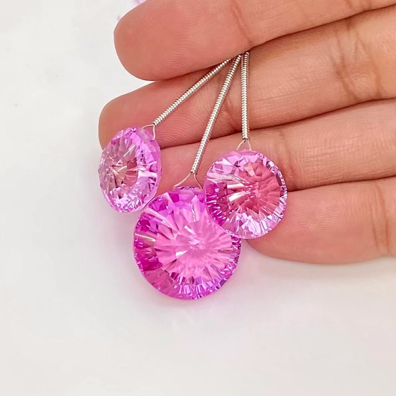  59.35 Carat Lab Pink Sapphire 13.5-17.5mm  Round Shape AAA Grade Matched Gemstone Beads Set - Total 3 Pcs.