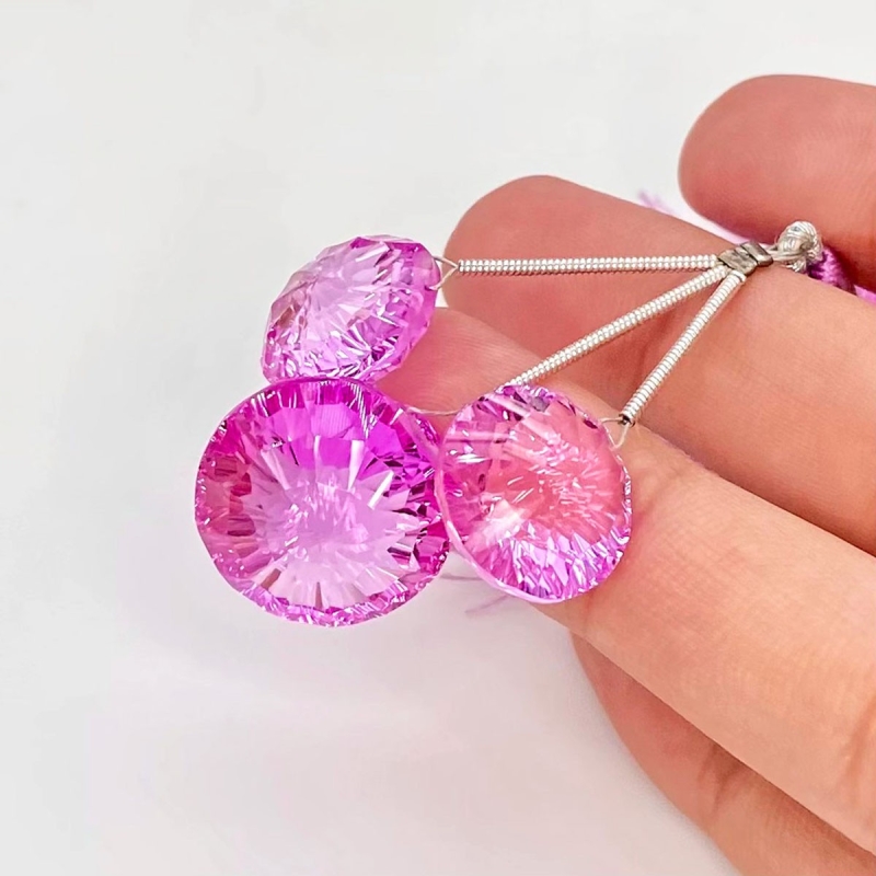  59.35 Carat Lab Pink Sapphire 13.5-17.5mm  Round Shape AAA Grade Matched Gemstone Beads Set - Total 3 Pcs.