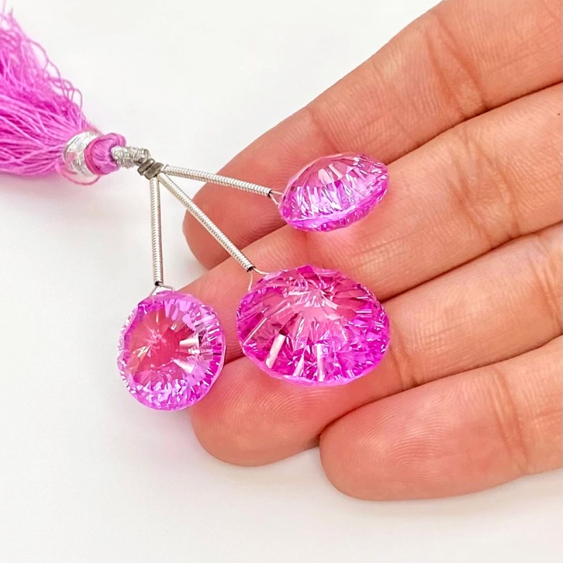  59.35 Carat Lab Pink Sapphire 13.5-17.5mm  Round Shape AAA Grade Matched Gemstone Beads Set - Total 3 Pcs.