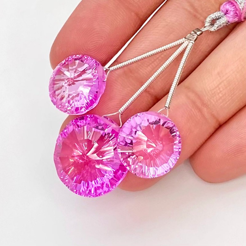  59.35 Carat Lab Pink Sapphire 13.5-17.5mm  Round Shape AAA Grade Matched Gemstone Beads Set - Total 3 Pcs.