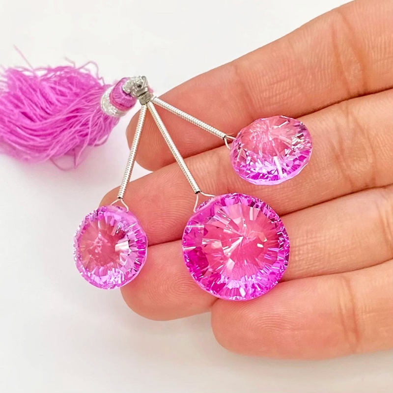  59.35 Carat Lab Pink Sapphire 13.5-17.5mm  Round Shape AAA Grade Matched Gemstone Beads Set - Total 3 Pcs.