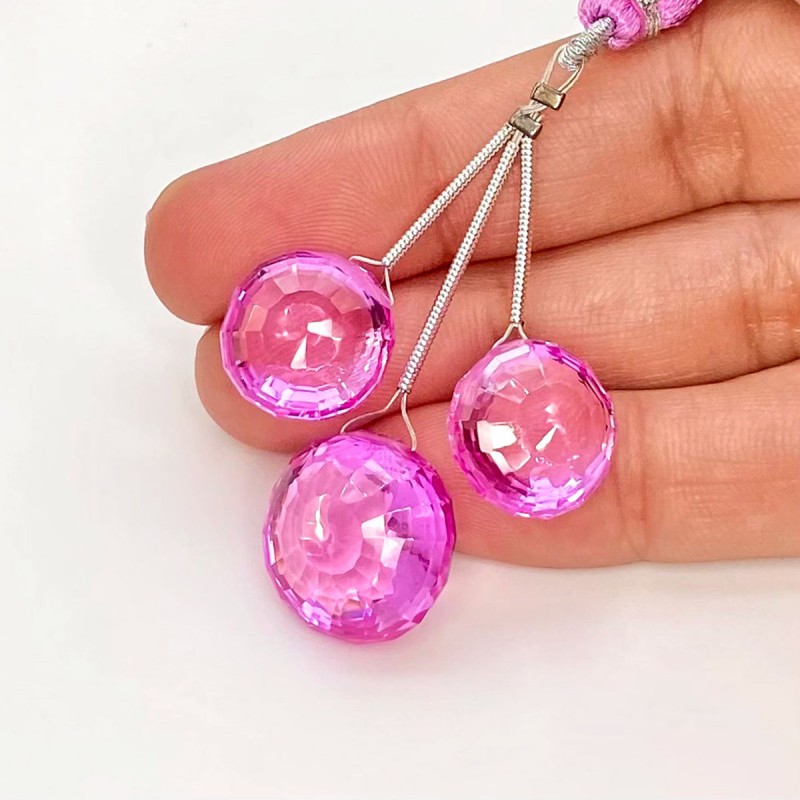  55.60 Carat Lab Pink Sapphire 13-16mm  Round Shape AAA Grade Matched Gemstone Beads Set - Total 3 Pcs.
