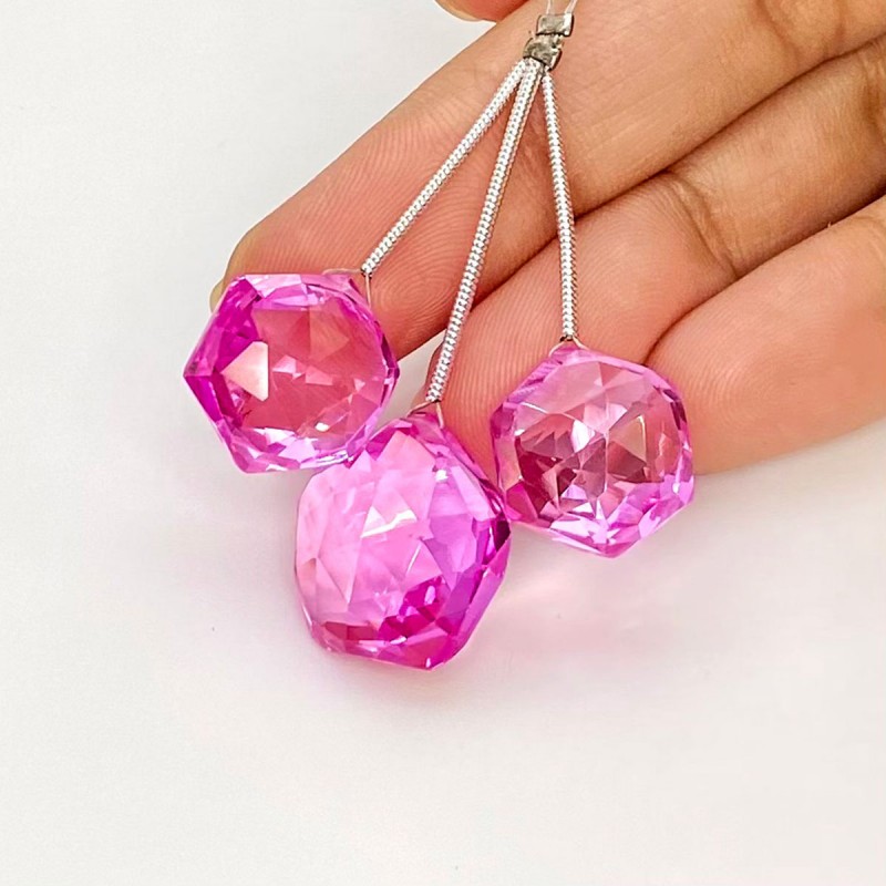  53 Carat Lab Pink Sapphire 14.5-16.5mm  Pentagon Shape AAA Grade Matched Gemstone Beads Set - Total 3 Pcs.