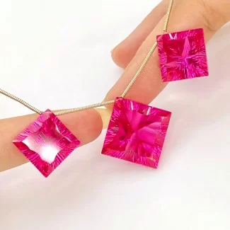  82.15 Carat Lab Ruby 14.5-18.5mm  Square Shape AAA Grade Matched Gemstone Beads Set - Total 3 Pcs.