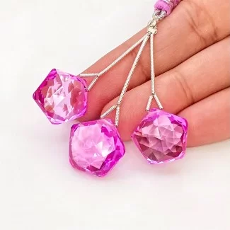  56.35 Carat Lab Pink Sapphire 15-16mm  Pentagon Shape AAA Grade Matched Gemstone Beads Set - Total 3 Pcs.