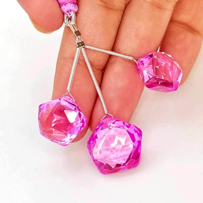  56.55 Carat Lab Pink Sapphire 14-16.5mm  Pentagon Shape AAA Grade Matched Gemstone Beads Set - Total 3 Pcs.