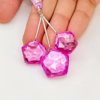  63 Carat Lab Pink Sapphire 16-18.5mm  Pentagon Shape AAA Grade Matched Gemstone Beads Set - Total 3 Pcs.