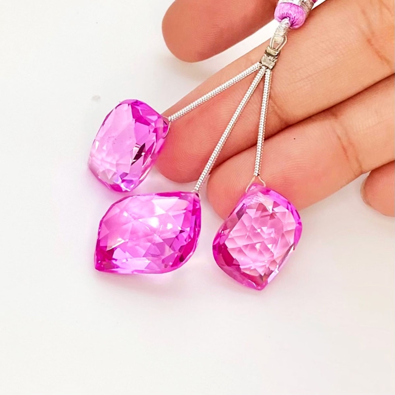  67.30 Carat Lab Pink Sapphire 18-20mm  Mango Shape AAA Grade Matched Gemstone Beads Set - Total 3 Pcs.