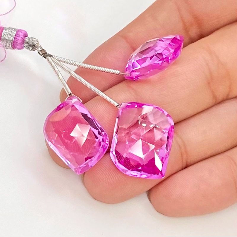  67.30 Carat Lab Pink Sapphire 18-20mm  Mango Shape AAA Grade Matched Gemstone Beads Set - Total 3 Pcs.