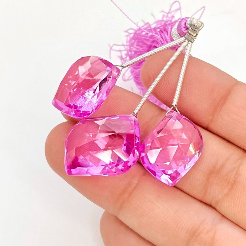  67.30 Carat Lab Pink Sapphire 18-20mm  Mango Shape AAA Grade Matched Gemstone Beads Set - Total 3 Pcs.