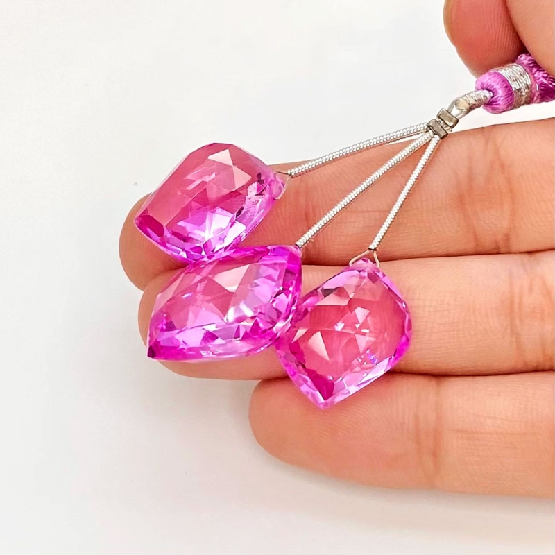  67.30 Carat Lab Pink Sapphire 18-20mm  Mango Shape AAA Grade Matched Gemstone Beads Set - Total 3 Pcs.