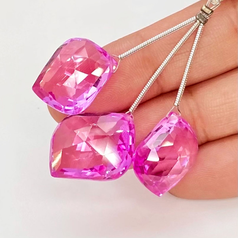  67.30 Carat Lab Pink Sapphire 18-20mm  Mango Shape AAA Grade Matched Gemstone Beads Set - Total 3 Pcs.