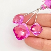  50.30 Carat Lab Pink Sapphire 12.5-16.5mm  Square Cushion Shape AAA Grade Matched Gemstone Beads Set - Total 3 Pcs.