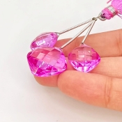  50.30 Carat Lab Pink Sapphire 12.5-16.5mm  Square Cushion Shape AAA Grade Matched Gemstone Beads Set - Total 3 Pcs.