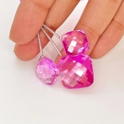  50.30 Carat Lab Pink Sapphire 12.5-16.5mm  Square Cushion Shape AAA Grade Matched Gemstone Beads Set - Total 3 Pcs.