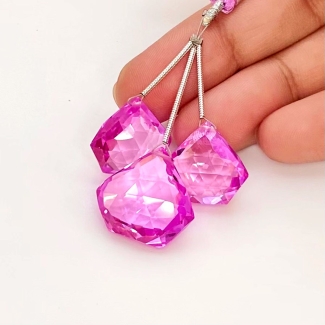58.60 Carat Lab Pink Sapphire 15-18mm  Pentagon Shape AAA Grade Matched Gemstone Beads Set - Total 3 Pcs.