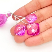  62.20 Carat Lab Pink Sapphire 13.5-16.5mm  Square Cushion Shape AAA Grade Matched Gemstone Beads Set - Total 3 Pcs.