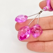  62.20 Carat Lab Pink Sapphire 13.5-16.5mm  Square Cushion Shape AAA Grade Matched Gemstone Beads Set - Total 3 Pcs.