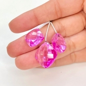 62.20 Carat Lab Pink Sapphire 13.5-16.5mm  Square Cushion Shape AAA Grade Matched Gemstone Beads Set - Total 3 Pcs.