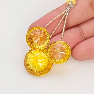  52.70 Cts. Lab Yellow Sapphire 14-17.5mm Briolette Round Shape AAA Grade Matched Gemstone Beads Set - Total 3 Pcs.