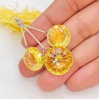  52 Cts. Lab Yellow Sapphire 14-17mm Briolette Round Shape AAA Grade Matched Gemstone Beads Set - Total 3 Pcs.