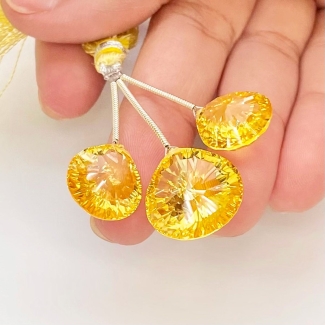  45.15 Cts. Lab Yellow Sapphire 13.5-15.5mm Briolette Heart Shape AAA Grade Matched Gemstone Beads Set - Total 3 Pcs.