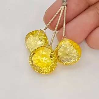  42.50Carat Lab Yellow Sapphire 13.5-14.5mm  Heart Shape AAA Grade Matched Gemstone Beads Set - Total 3 Pcs.