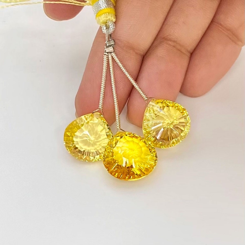  42.50Carat Lab Yellow Sapphire 13.5-14.5mm  Heart Shape AAA Grade Matched Gemstone Beads Set - Total 3 Pcs.