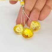  42.50Carat Lab Yellow Sapphire 13.5-14.5mm  Heart Shape AAA Grade Matched Gemstone Beads Set - Total 3 Pcs.