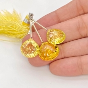  42.50Carat Lab Yellow Sapphire 13.5-14.5mm  Heart Shape AAA Grade Matched Gemstone Beads Set - Total 3 Pcs.