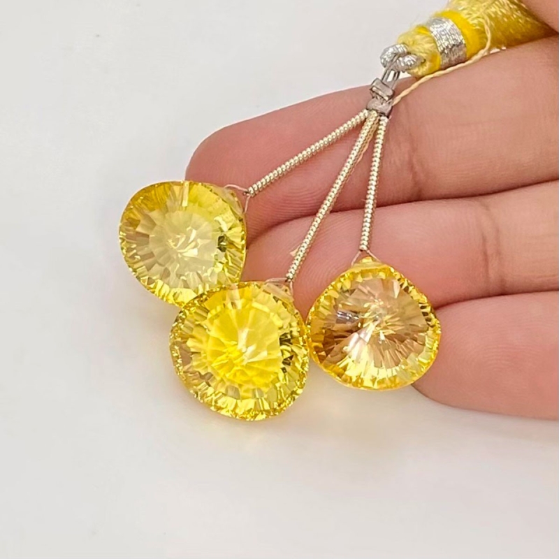  42.50Carat Lab Yellow Sapphire 13.5-14.5mm  Heart Shape AAA Grade Matched Gemstone Beads Set - Total 3 Pcs.
