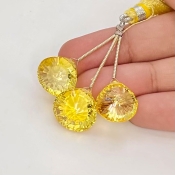  42.50Carat Lab Yellow Sapphire 13.5-14.5mm  Heart Shape AAA Grade Matched Gemstone Beads Set - Total 3 Pcs.
