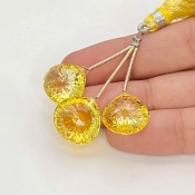  42.50Carat Lab Yellow Sapphire 13.5-14.5mm  Heart Shape AAA Grade Matched Gemstone Beads Set - Total 3 Pcs.