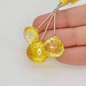  42.50Carat Lab Yellow Sapphire 13.5-14.5mm  Heart Shape AAA Grade Matched Gemstone Beads Set - Total 3 Pcs.