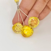  42.50Carat Lab Yellow Sapphire 13.5-14.5mm  Heart Shape AAA Grade Matched Gemstone Beads Set - Total 3 Pcs.