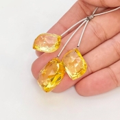  69.10 Carat Lab Yellow Sapphire 18-21mm  Mango Shape AAA Grade Matched Gemstone Beads Set - Total 3 Pcs.